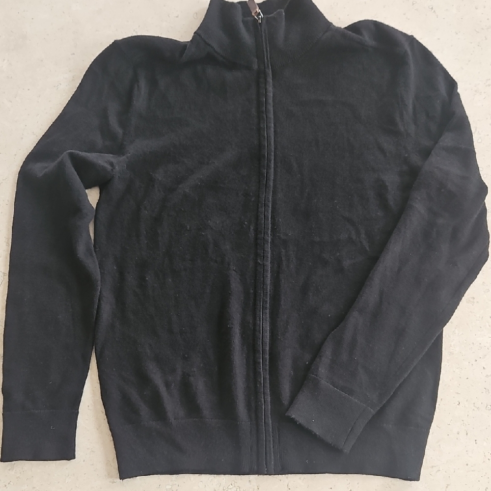 Banana Republic Unisex Marino Wool Black Zip-Up Sweater